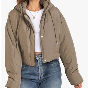 Womens Winter Cropped Jackets Full Zipper Hooded Puffer Jacket - Size Small
